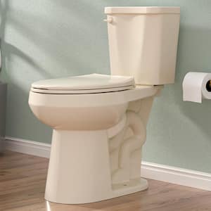 19 in. Tall Seat 2-Piece Toilet 1.28 GPF Single Flush Round Toilet Map Flush 1000g with Soft-Close Seat in Biscuit