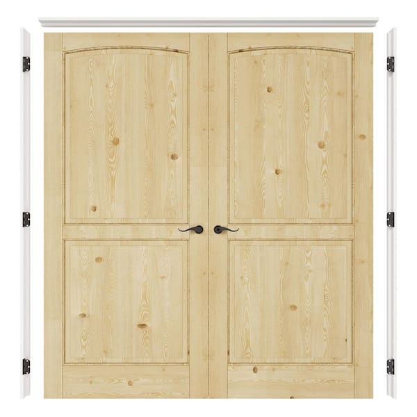 ARK DESIGN 72 in. x 80 in. 2-Panel Universal Solid Core Unfinished Pine Wood Double Prehung Interior Door with Quick Assemble Jamb