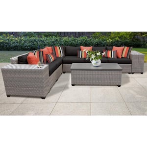 Florence 9-Piece Wicker Outdoor Sectional Seating Group with Black Cushions