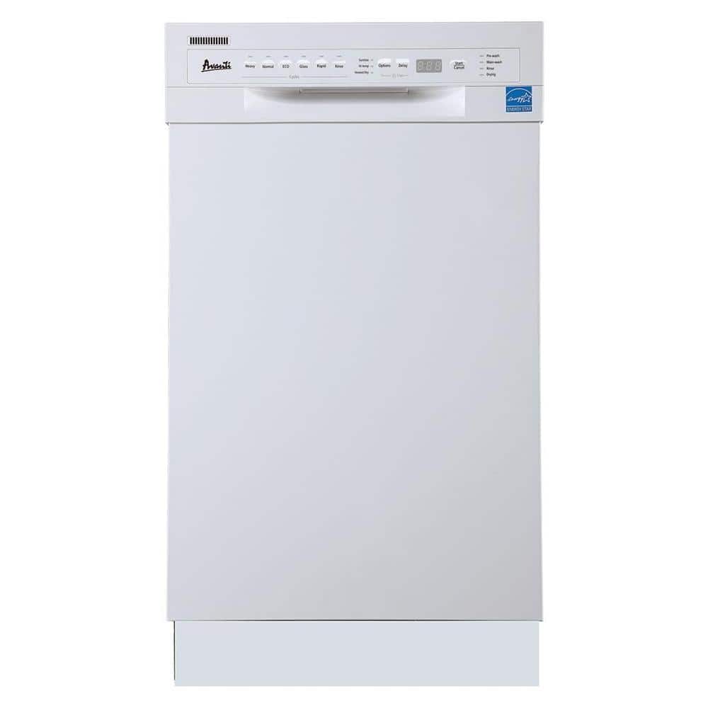 Avanti 18 in. Stainless Steel Interior Front Control Smart 120-Volt Dishwasher in White, Silver