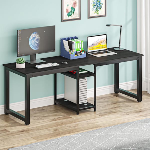 Tribesigns 79 Inch Extra Long Desk, Double Desk with 2 Drawers, Two Person  Desk Long Computer Desk with Storage Shelves, Writing Table Study Desk for