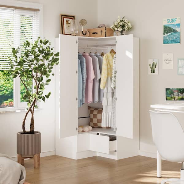 FUFU&GAGA White Wooden 35.4 in. W x 19.8 in. D x 70.9 in. H