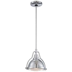 Karnes 1-Light Brushed Nickel Mini Pendant with Shade and Clear Ribbed Glass
