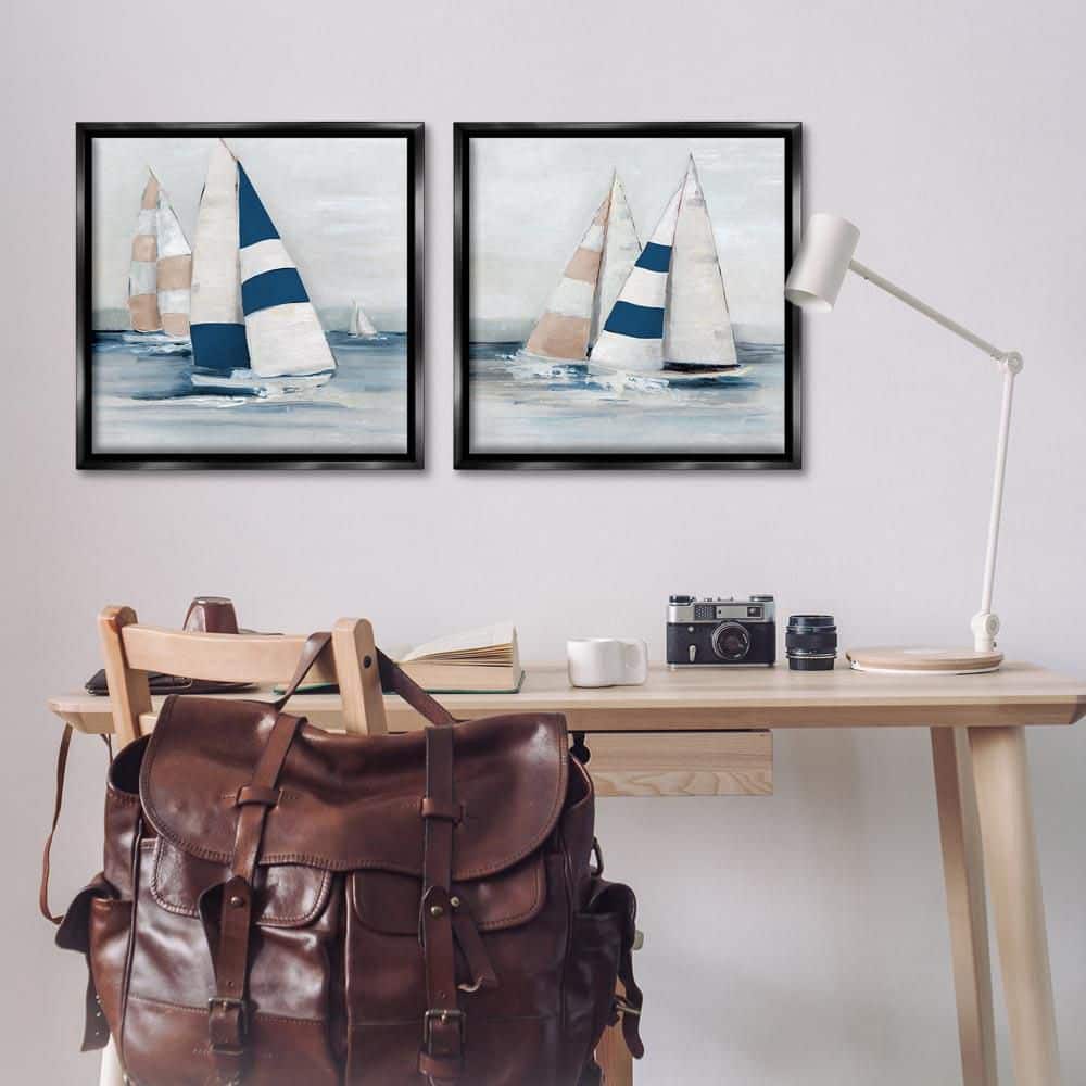 Sailboat Fleet Voyage by Sally Swatland 2-Piece Black Floater Frame Travel Graphic Art Print 25 in. x 25 in. price history on PriceWatchPro