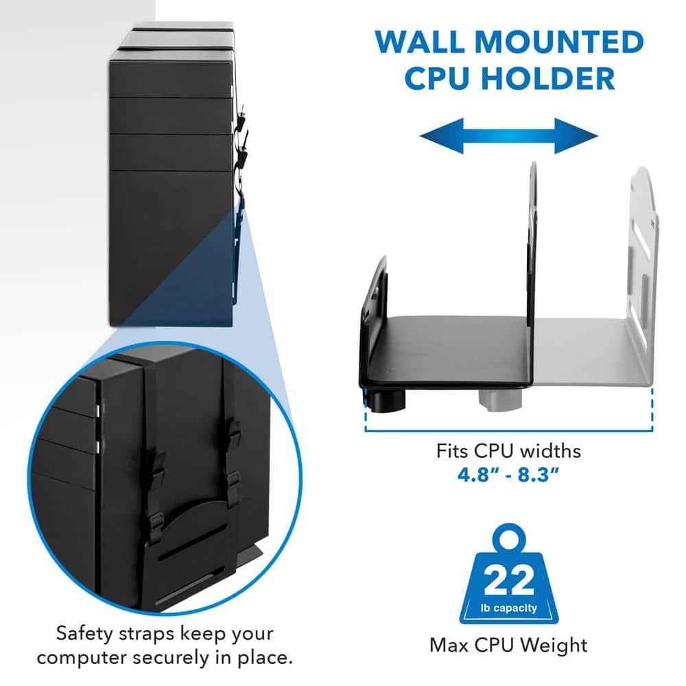 Black Steel Full Motion Wall Mount Workstation with Keyboard Tray