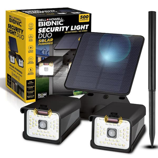 Bionic Security Light Duo 3 Watt Equivalent 500 Lumen 120° Black Motion Sensing Integrated LED Solar Flood Light