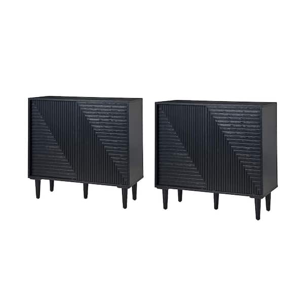 JAYDEN CREATION Winifred Black 3 in. Tall 2 - Door Accent Storage Cabinet with Adjustable Shelves Set of 2