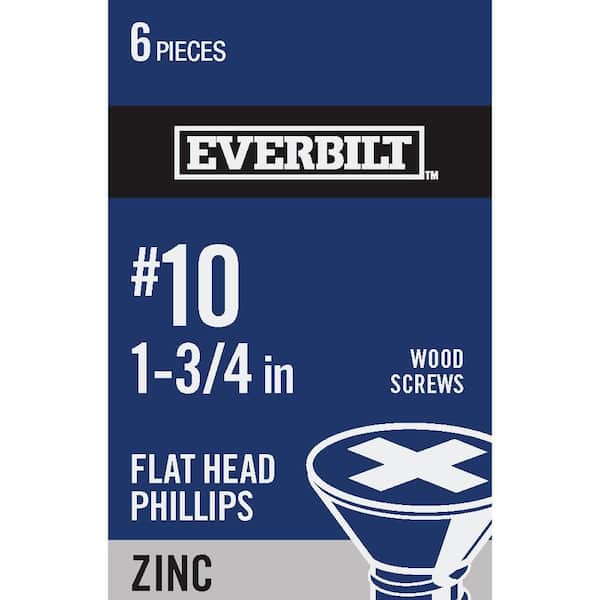 Everbilt #10 x 1-3/4 in. Phillips Flat Head Zinc Plated Wood Screw (6-Pack)