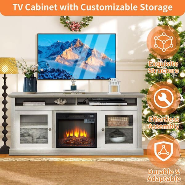 ToolCat 60 in. Freestanding Electric Fireplace TV Stand with 18 in
