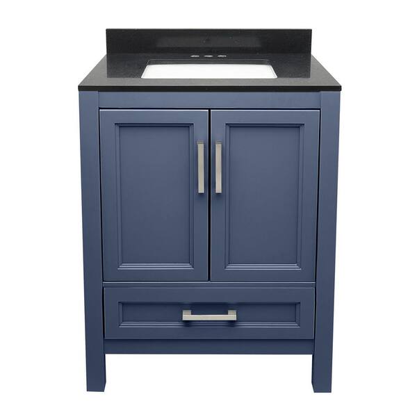 Ella Nevado 25 in. W x 19 in. D x 36 in. H Bathroom Vanity in Blue with Quartz Stone Vanity Top Sink in Galaxy Black