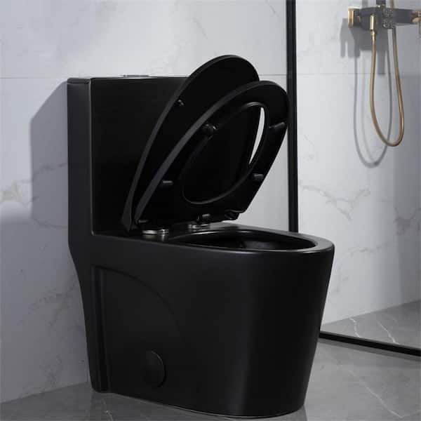 15 5/8 in. 1-Piece 1.1/1.6 GPF Dual Flush Elongated Toilet in Matte Black with Soft-Close Seat
