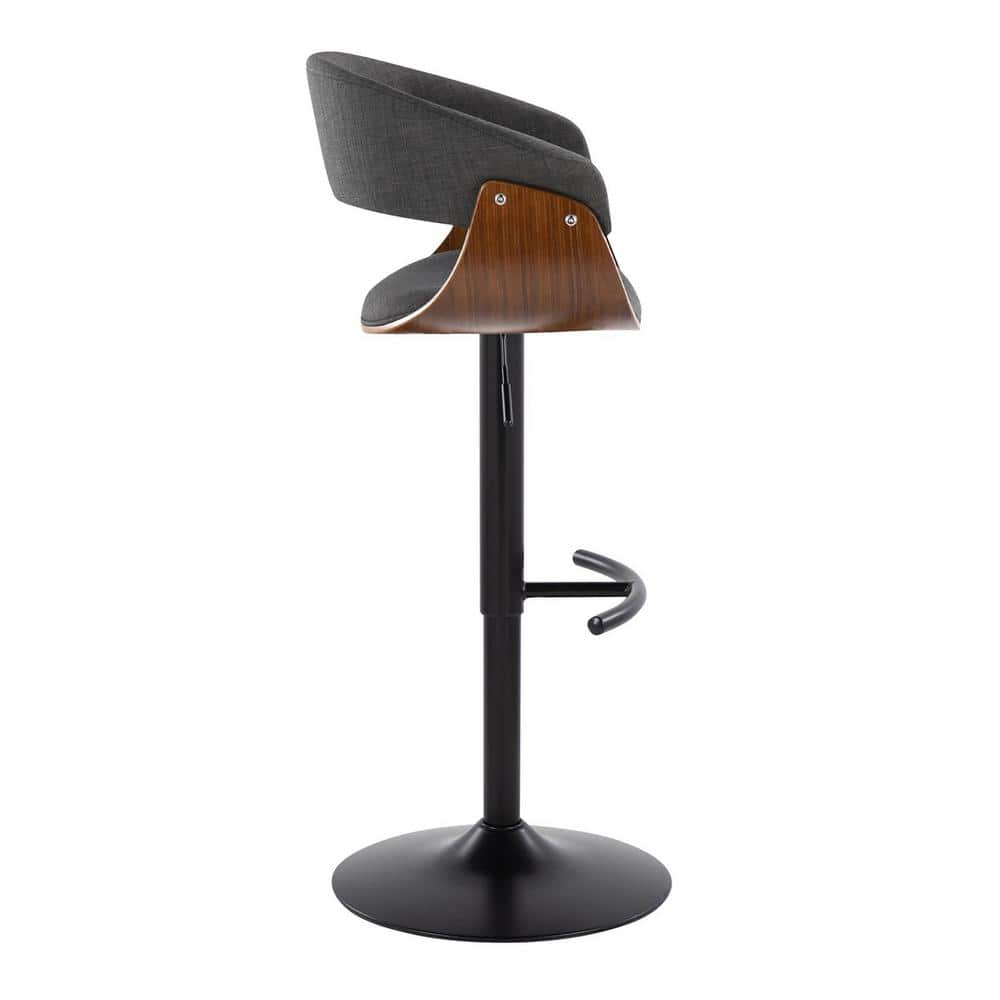 Adjustable Charcoal Fabric and Black Metal Swivel Barstool Set