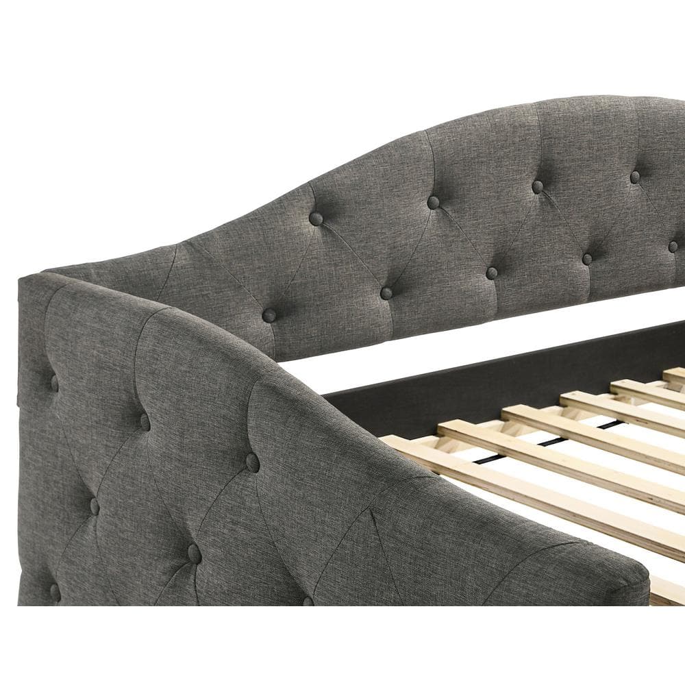 Gray Upholstered Twin Daybed with Tufted Back and Drawer