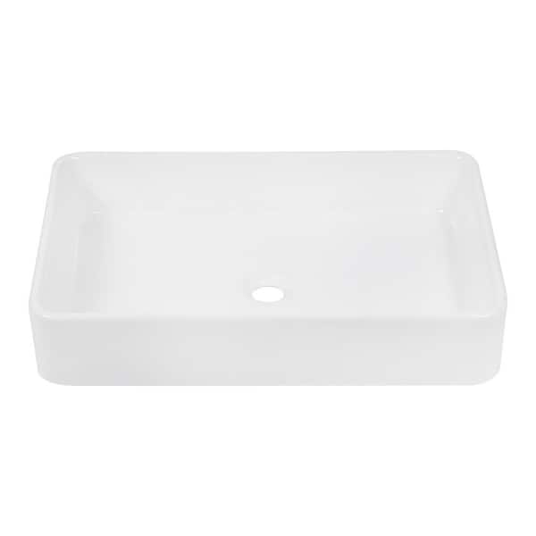 16 in. White Ceramic Rectangular Counter top Vessel Sink Single Bowl for Bathroom