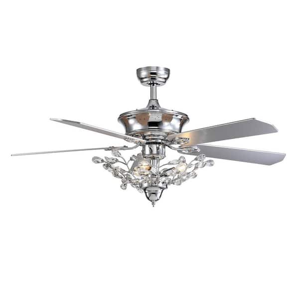 ANTOINE 52 in. Indoor Chrome Ceiling Fan with Light and Remote Reversible Blades Crystal Fandelier