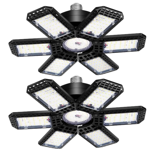 2 Pack 1 ft. Deformable LED Garage Light 200W Black Indoor Shop Light for Warehouse Workshop Basement Barn Lighting