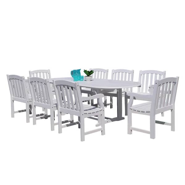 Vifah Bradley 9-Piece Wood Oval Extention Outdoor Dining Set