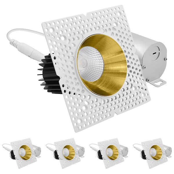 3 in. Trimless Recessed Light with Integrated LED Trim, 15W, 1100LM, 5CCT, 60°, Dimmable, White + Brass 4 Pack