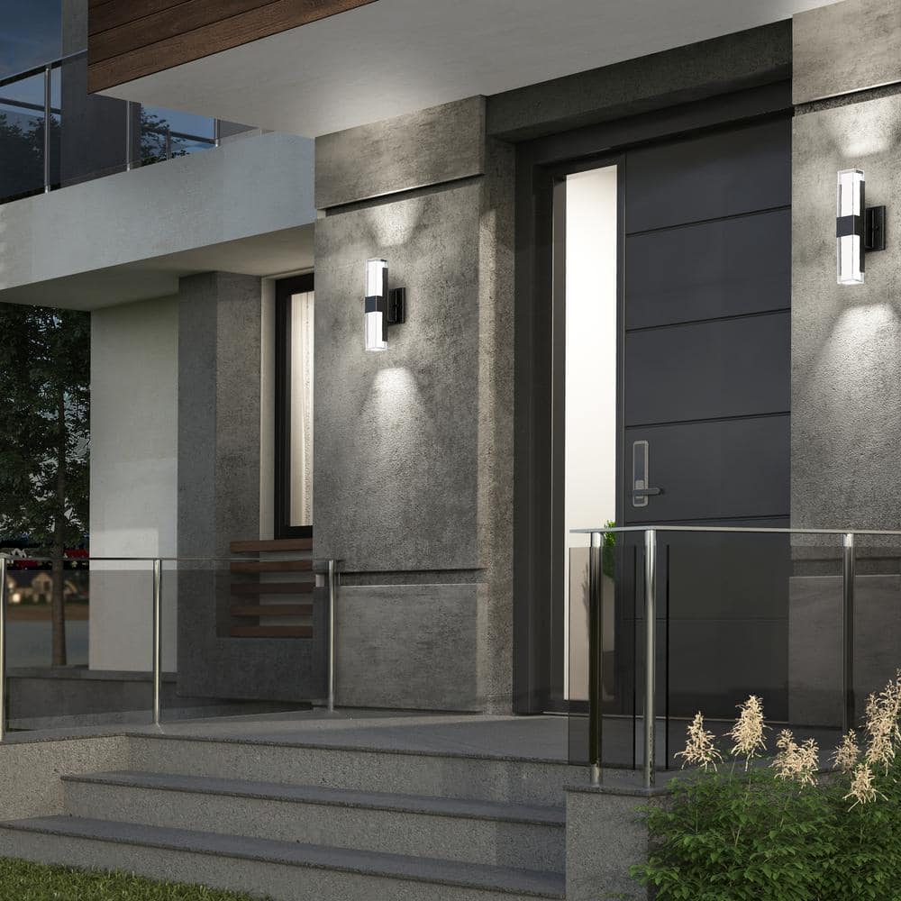 Gemini Matte Black Dimmable LED Outdoor Wall Sconce