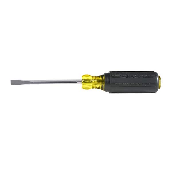 Klein Tools - 1/4 in. Cabinet-Tip Wire Bending Flat Head Screwdriver with 4 in. Round Shank- Cushion Grip Handle