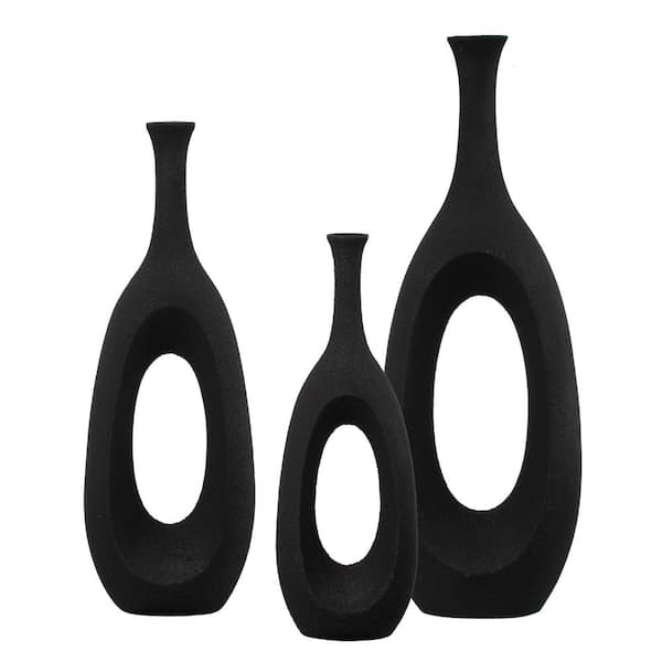 Uniquewise Set of 3 Frosted Black Fiberglass Tall Floor Vase