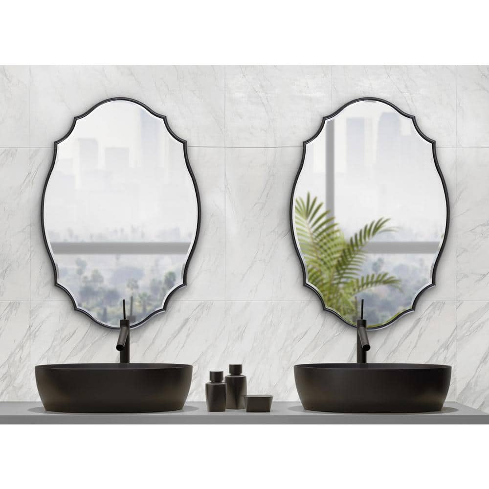Elongated Gold Wood Scalloped Oval Vanity Mirror 18x24