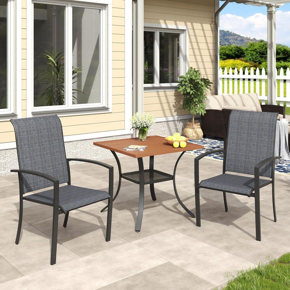 3-Piece Metal Outdoor Dining Set with 27.6 in. Walnut Square Dining Table and 2 Black Stackable Textilene Patio Chairs price history on PriceWatchPro