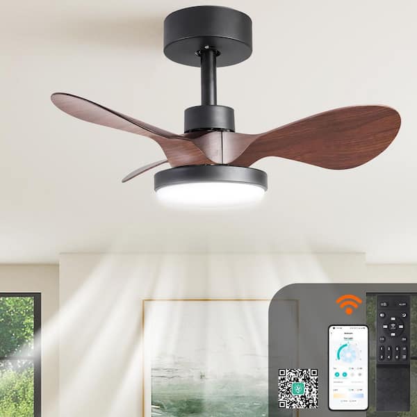 24 in. Black Downrod Mount Small Low Profile Ceiling Fan with Light Included, 6 Speeds Quiet Reversible DC Motor, Remote