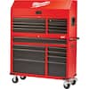 46 in. 16-Drawer Steel Tool Chest and Rolling Cabinet Set, Textured Red and Black Matte