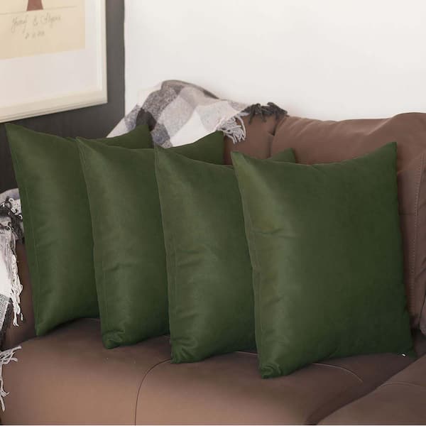 MIKE & Co. NEW YORK Honey Decorative Throw Pillow Cover Solid Color 18 in. x 18 in. Fern Green Square Pillowcase Set of 4