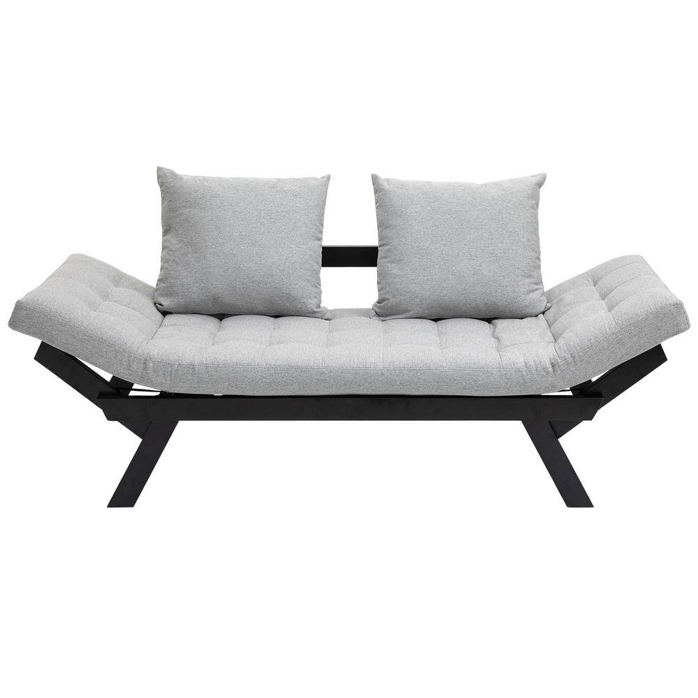 Black 1-Piece Solid Wood Outdoor Couch Sofa Bed Chaise Longue with Linen Gr