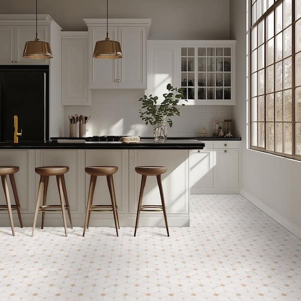 Cecily Creme 11 in. x 12 in. x 0.38 in. Polished Marble Mesh-Mounted Mosaic Floor and Wall Tile (9.5 sq. ft. /Case)