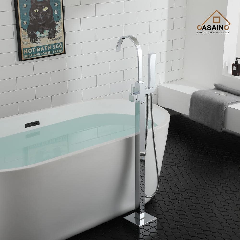 Chrome Freestanding Tub Filler with Handheld Shower