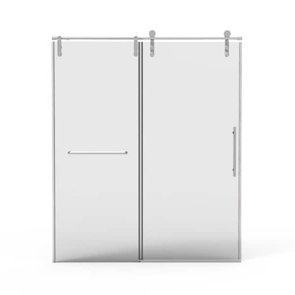 AZDHOME 56-60 in.W x 70 in.H Frameless Sliding Glass Shower Door in Brushed Nickel With 5/16 in.(8mm) Clear Tempered Glass