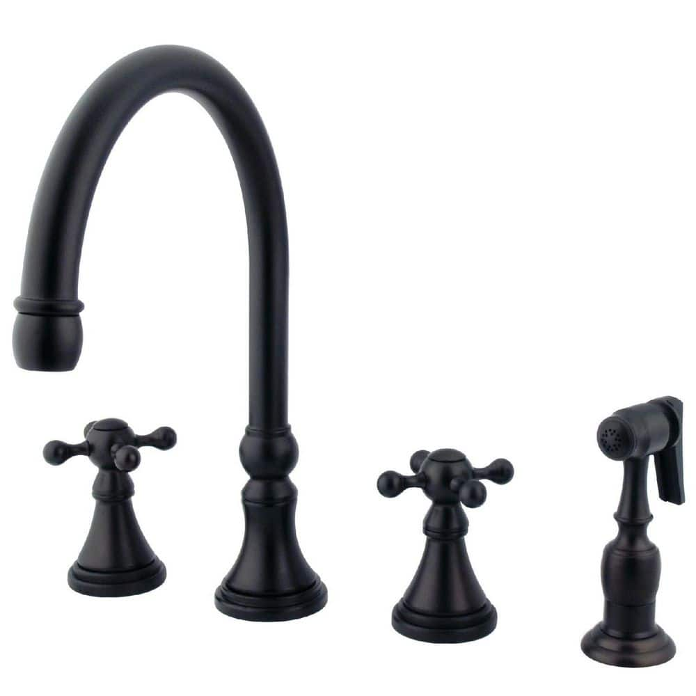 Governor 2-Handle Deck Mount Widespread Kitchen Faucets with Brass Sprayer in Oil Rubbed Bronze -  Kingston Brass, HKS2795KXBS