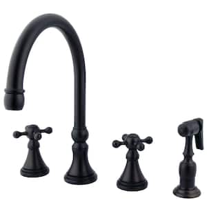 Governor 2-Handle Deck Mount Widespread Kitchen Faucets with Brass Sprayer in Oil Rubbed Bronze