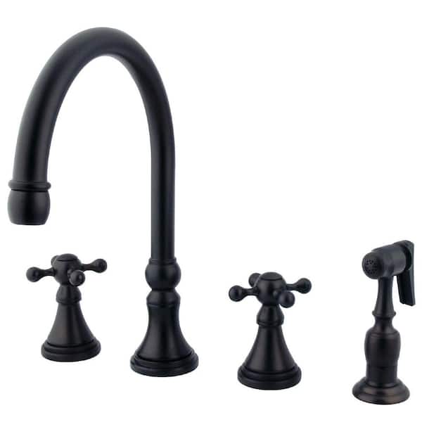 Kingston Brass Governor 2-Handle Deck Mount Widespread Kitchen Faucets with Brass Sprayer in Oil Rubbed Bronze