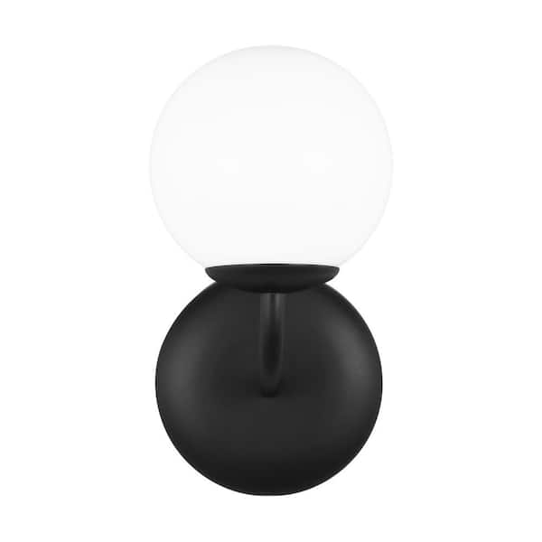 Galassia 1-Light Midnight Black Wall Sconce with Milk White Glass Shade