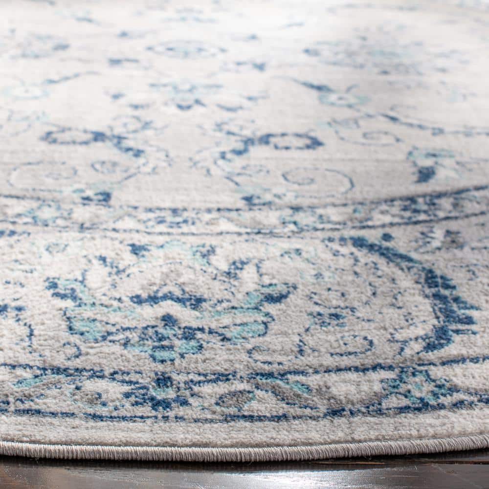 Hand-Knotted Elegance Round Gray Synthetic 59" Rug