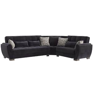 Basics Air Collection 3-Piece 108.7 in. Microfiber Convertible Sofa Bed Sectional 6-Seater With Storage, Black