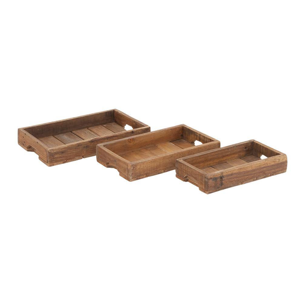 Cottage Charm Mahogany Wood Rectangular Tray Set, 3 Pieces