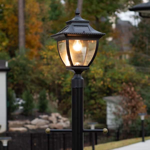 Pagoda Bulb Solar 22 in. 1-Light Black Cast Aluminum for Outdoor with Post Light, Pier Base and Wall Sconce Mounts