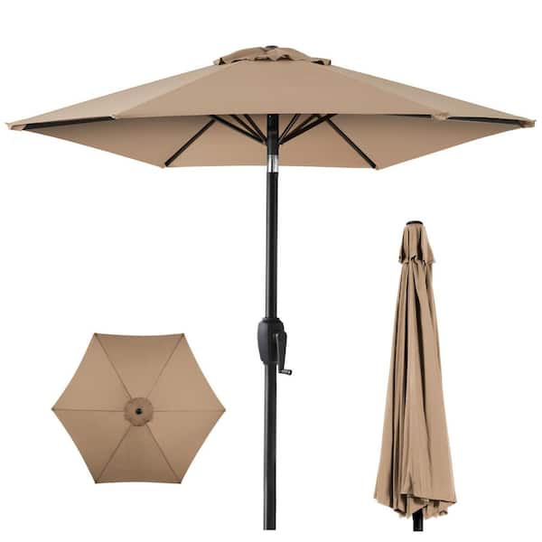 best 7 ft patio umbrella Best Choice Products Heavy-Duty Outdoor Market Patio Umbrella with Push Button Tilt, Easy Crank Lift, Tan
