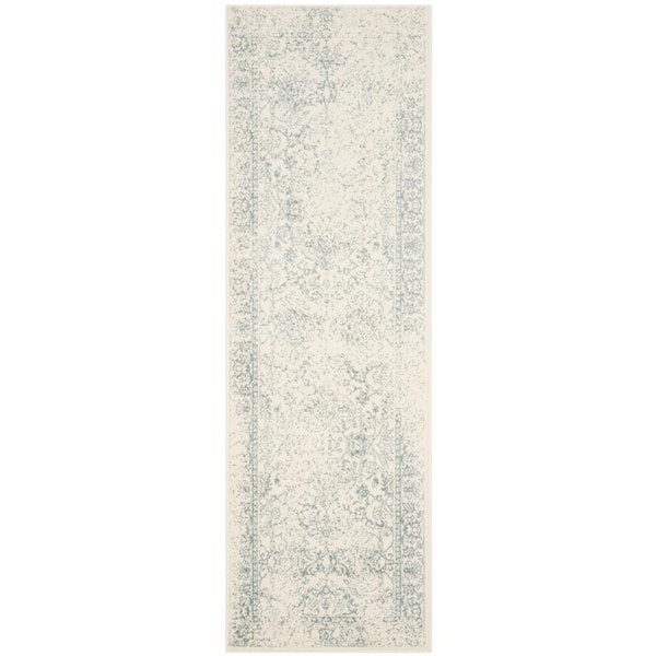 SAFAVIEH Adirondack Ivory/Slate 3 ft. x 10 ft. Border Distressed Runner ...