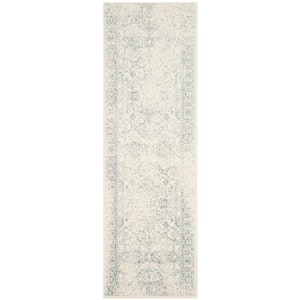 Adirondack Ivory/Slate 3 ft. x 12 ft. Border Distressed Runner Rug