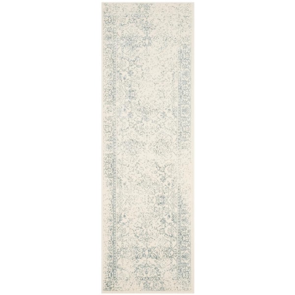 Adirondack Ivory/Slate 3 ft. x 18 ft. Border Distressed Runner Rug