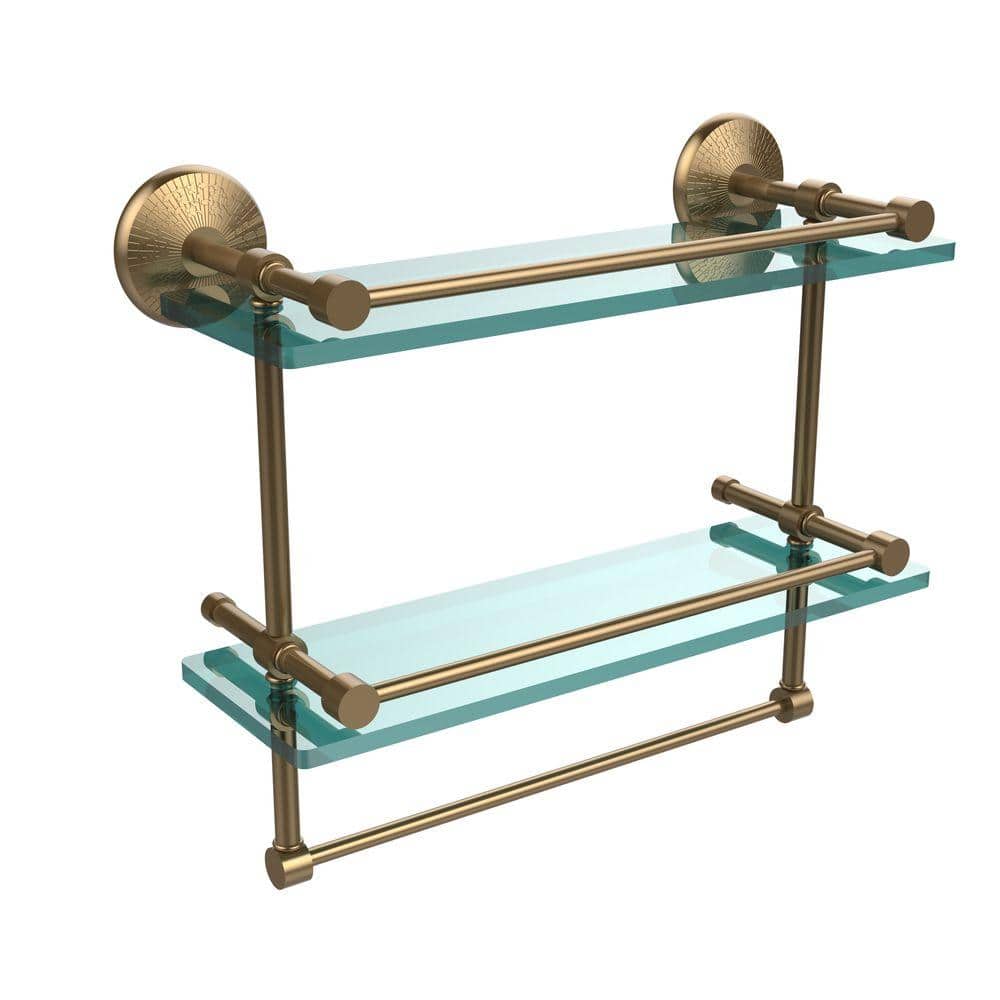 Allied Brass Monte Carlo 16 in. L x 12 in. H x in. W 2-Tier Clear Glass  Bathroom Shelf with Towel Bar in Brushed Bronze MC-2TB/16-GAL-BBR The  Home Depot