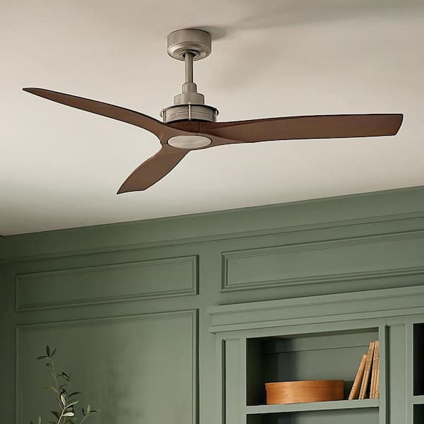 Ried 56 in. Indoor/Outdoor Brushed Nickel Downrod Mount Ceiling Fan with Wall Control Included for Covered Patios