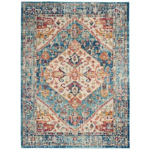 Passion Ivory/Light Blue 4 ft. x 6 ft. Persian Medallion Transitional Area Rug