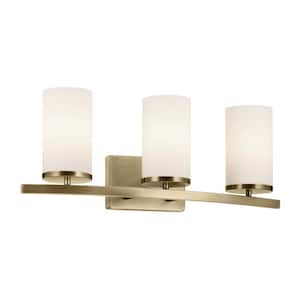 Crosby 23 in. 3-Light Natural Brass Contemporary Bathroom Vanity Light with Satin Etched Opal Glass